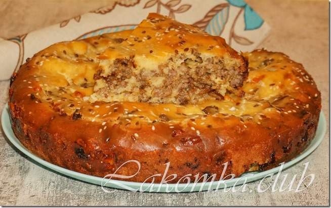 заливной пирог с мясом и грибами